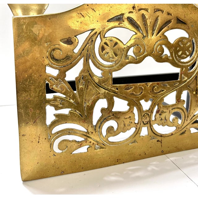 Brass Antique English Brass Fireplace Footman Stool – 19th Century Footstool With Cabriole Legs For Sale - Image 8 of 8