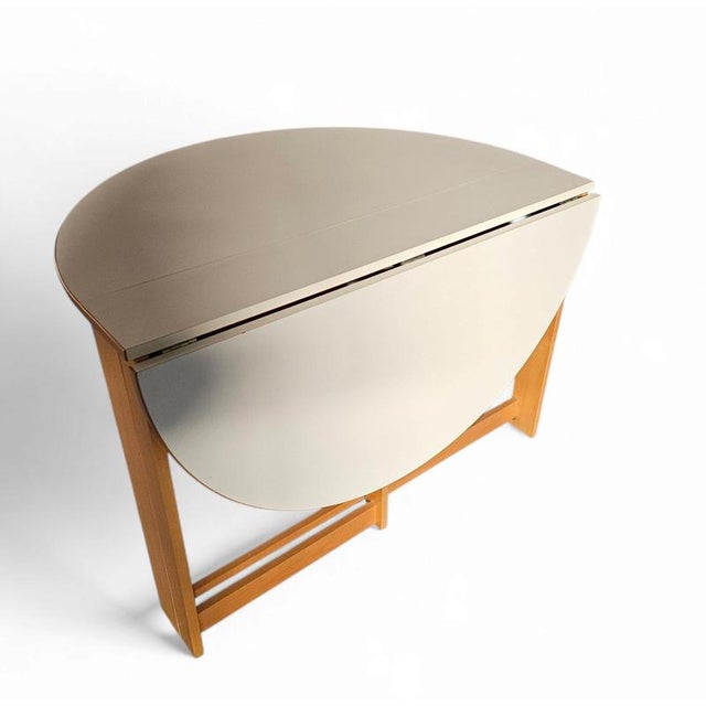Vintage Scandinavian Folding Dining Table with Side Leaves and White Formica Top For Sale - Image 3 of 18