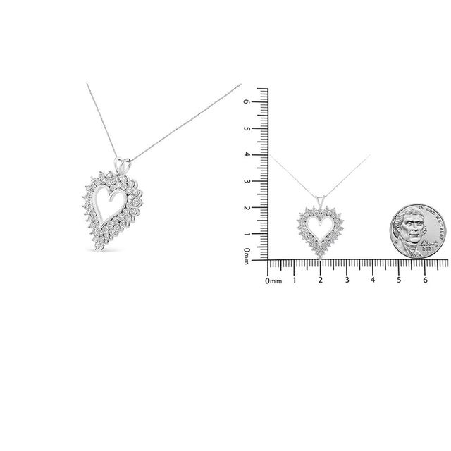 Early 21st Century .925 Sterling Silver 4 Cttw Round-Cut Double Row Composite Diamond Heart 18" Pendant Necklace (K-L Color, I1-I2 Clarity) For Sale - Image 5 of 5