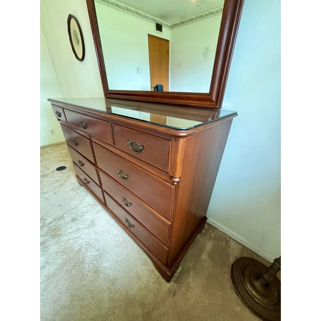 Vintage Cherry Wood 9 Drawer Dresser With Mirror For Sale In Phoenix - Image 6 of 6