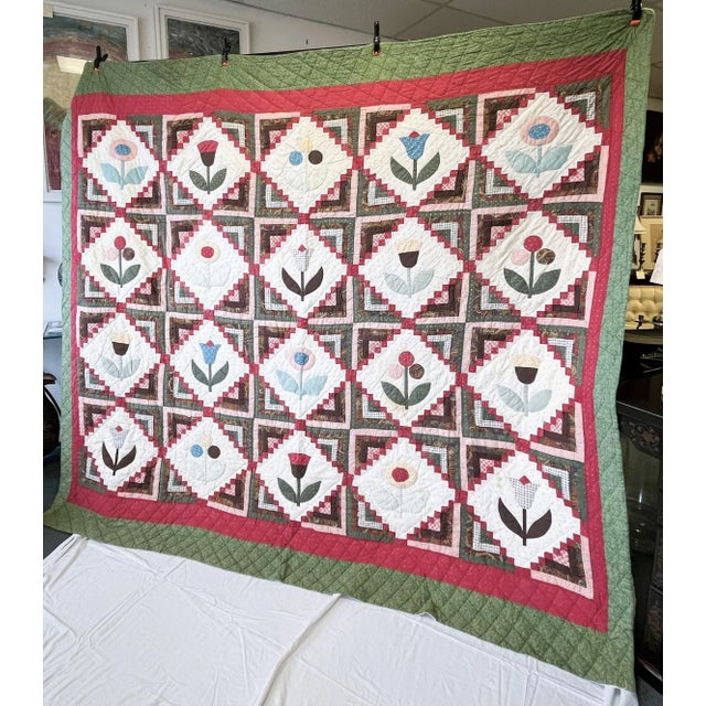 American Vintage Handmade American Folk Art Quilt 88" X 94" For Sale - Image 3 of 12