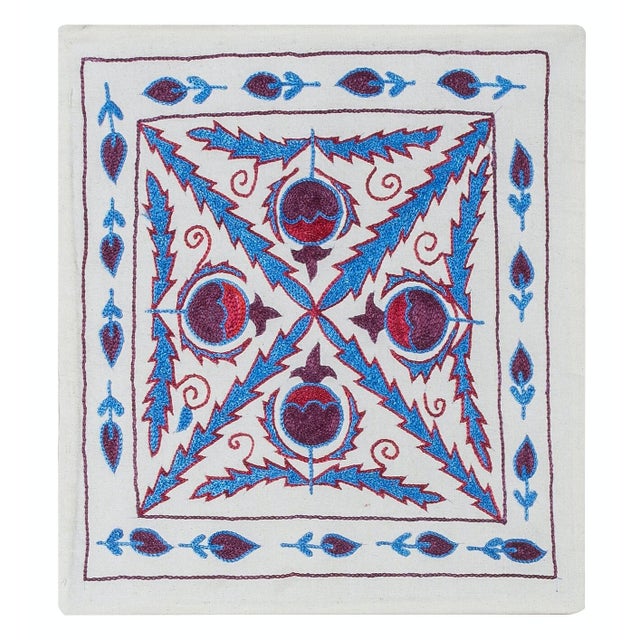 Handmade Suzani Textile Embroidered New Cushion Cover, Silk Pillowcase. 17"x18" For Sale