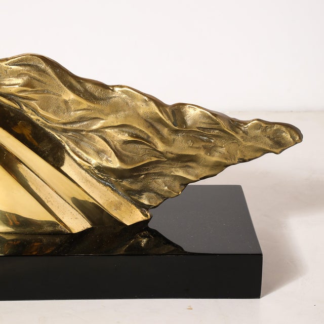 Mid-Century Horse Bust Sculpture W/ Flowing Mane in Polished Brass on Black Base For Sale In New York - Image 6 of 11