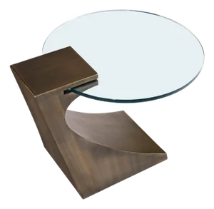 Modern Greg Sheres Style Bronze Lamp Table with Oval Glass Top