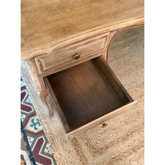 Tan Louis XV Country Chic Oak Ministers Desk, 1970s For Sale - Image 8 of 18