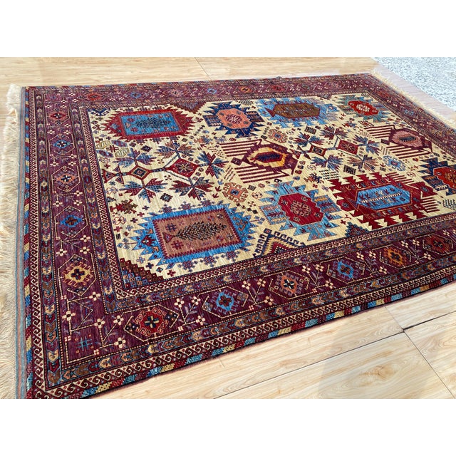 Vintage Kazak Wool Rug, Ivory Tribal Medallion For Sale - Image 4 of 9