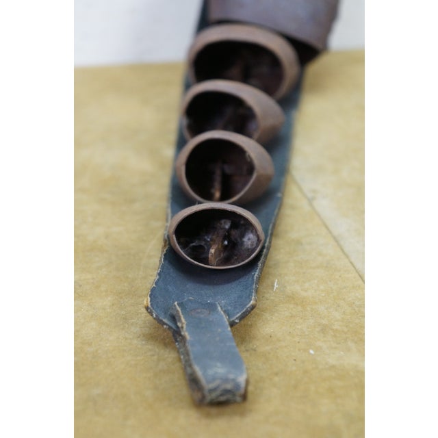 Antique Swiss Forged Iron Graduated Cow Sleigh Bells on Leather Strap 23" For Sale - Image 12 of 13