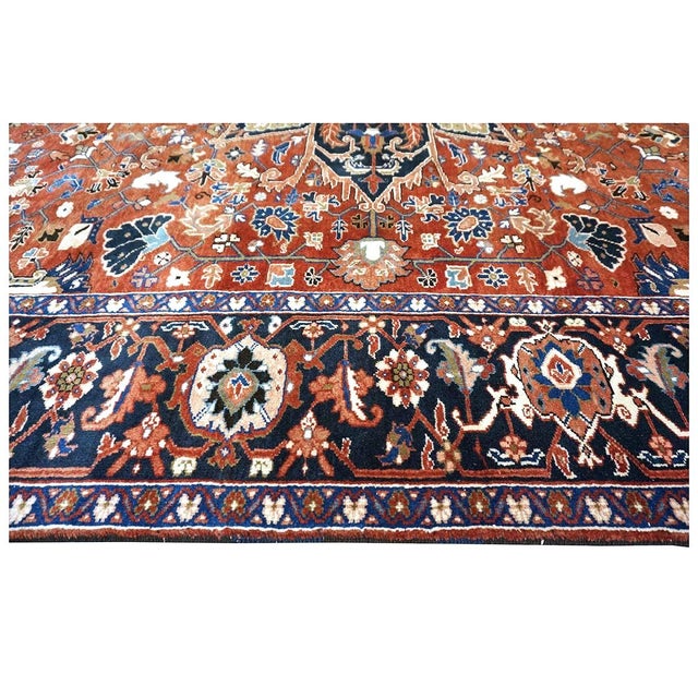Vintage Persian Heriz 10x13 Red, Navy, & Ivory Handmade Area Rug #9901667 For Sale - Image 12 of 13