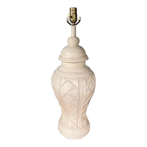 1970s Faux Bamboo Ivory-White Ceramic Lamp