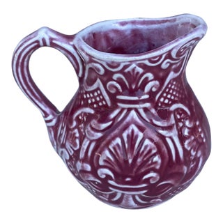 Small French Red Majolica Creamer Pitcher Onnaing, Circa 1920 For Sale
