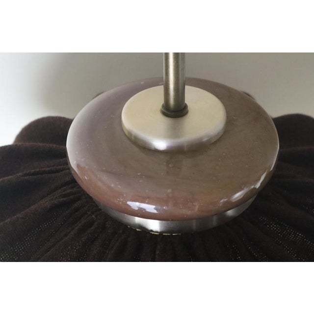 Mid-Century Modern Pendant Lamp in Brown Fabric, Wood and Glass from Doria Leuchten, Germany, 1970s For Sale - Image 11 of 18