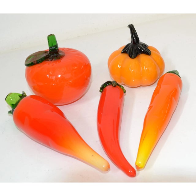 1980 Blown Murano Style Art Glass Set 5 Fruit and Vegetables Italy Mid-Century Modern For Sale - Image 12 of 13