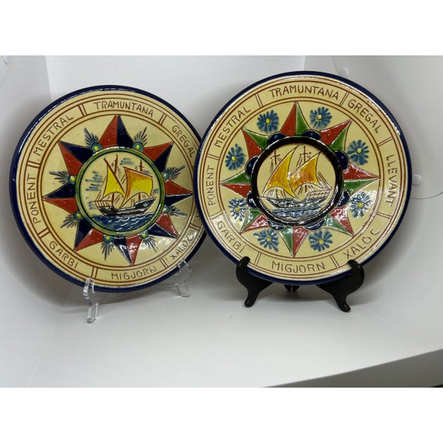Cream 1960s Puigdemont Pottery Plates Depicting Boats With Sails- a Pair For Sale - Image 8 of 8