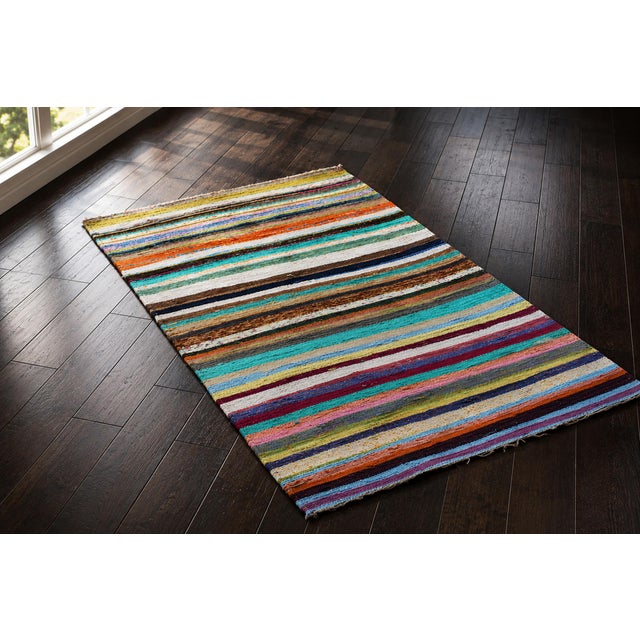 Festival Stripe Recycled Sari Rug 40" X 60" For Sale - Image 4 of 4