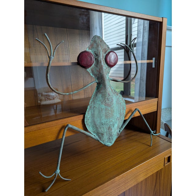 1980s Vintage Brutalist Torch-Cut Patinated Copper Frog Wall Sculpture For Sale - Image 4 of 12