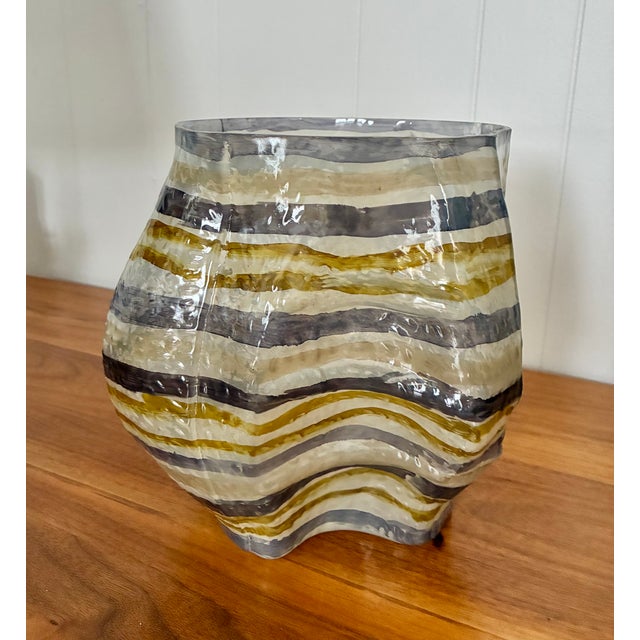 Late 20th Century Hand Painted Textured Glass Vases For Sale - Image 5 of 8