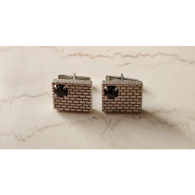 1960s 1960s Estate Modernist Sterling Onyx Cufflinks For Sale - Image 5 of 9