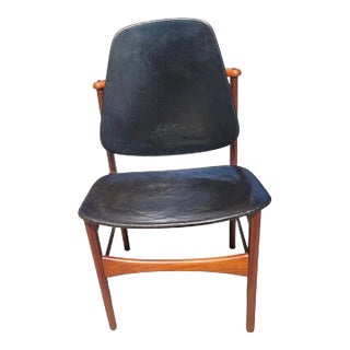 1950s Danish Solid Teak & Leather Chair by Arne Vodder for France & Daverkosen For Sale