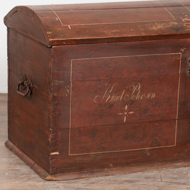Danish Original Painted Dome Top Pine Trunk Dated 1862 For Sale - Image 10 of 15