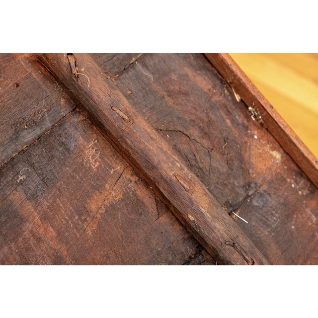 Wood Antique Oak Chest, 19th Century or Earlier, With Early Iron Hardware, Hinged Lid and Block Feet For Sale - Image 7 of 9