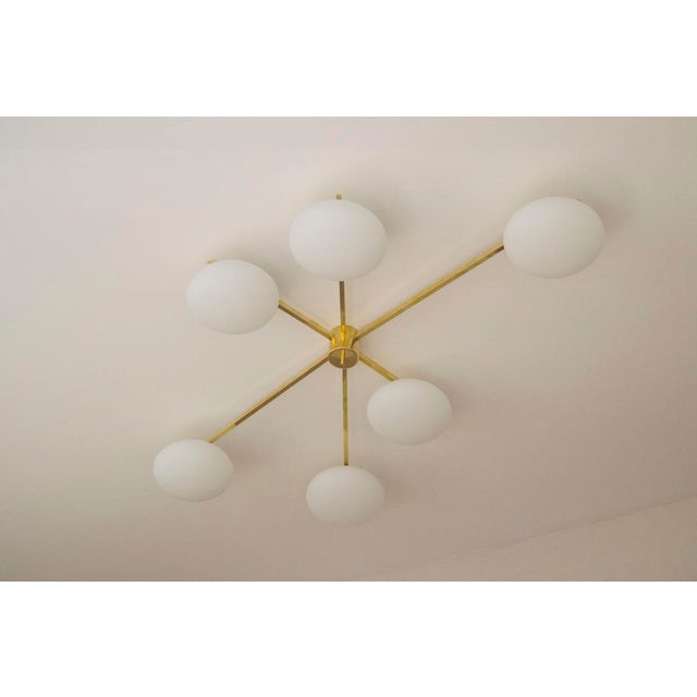 Gold Ceiling Lamp in Brass and Murano Glass in the style of Angelo Lelli for Arredoluce For Sale - Image 8 of 10
