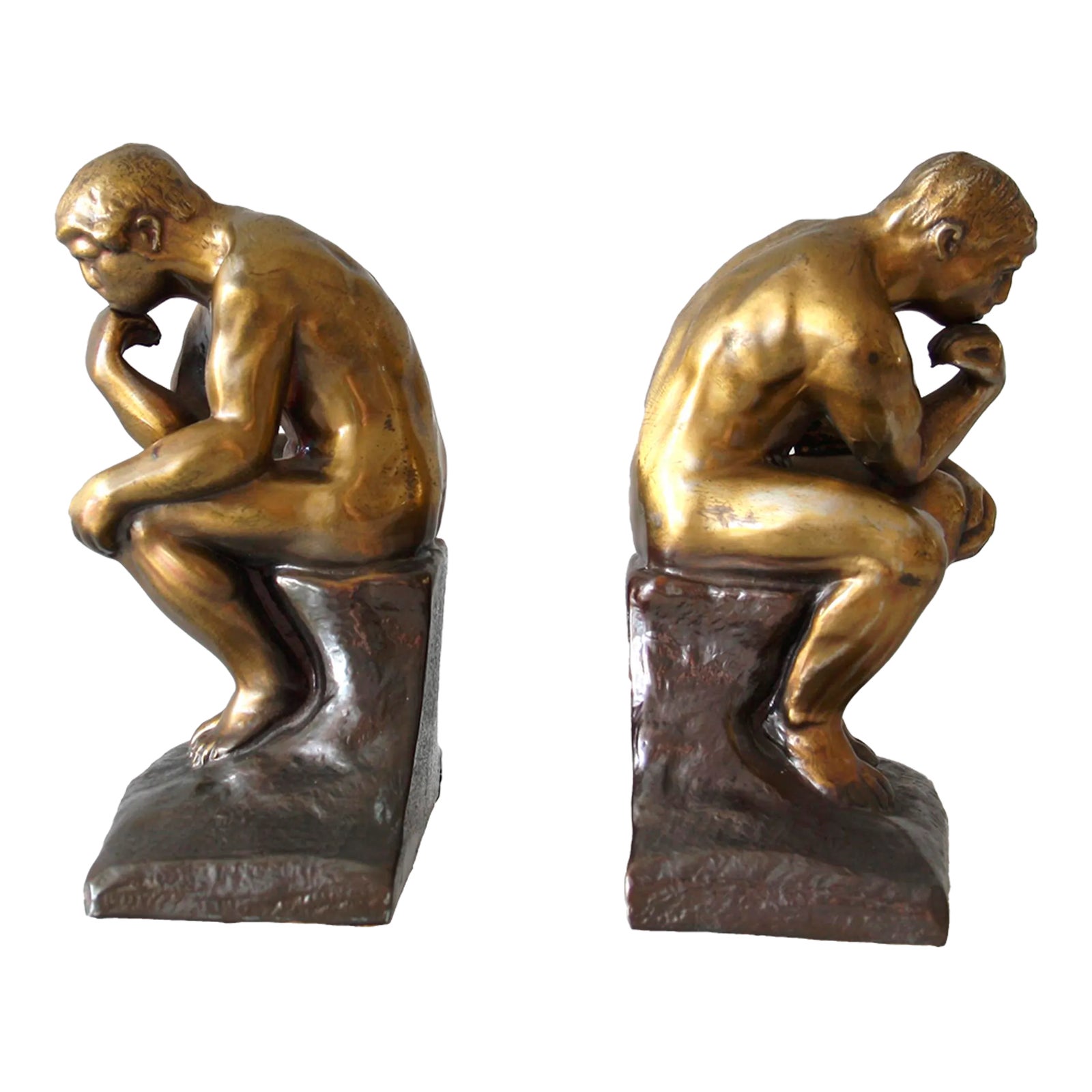 Vintage "The Thinker", Philadelphia Manufacturing Co., Brass Bookends