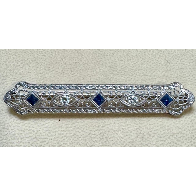 Estate Art Deco Diamond Sapphire & Ruby Platinum 4.7 Gm Pin / Broach VS Quality For Sale - Image 17 of 18