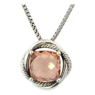 1990s David Yurman Morganite Infinity Necklace 18" 14 Mm Sterling Silver Estate For Sale
