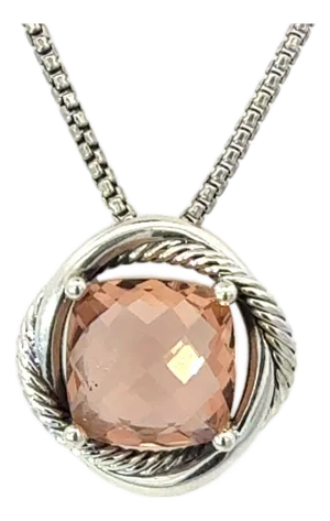 1990s David Yurman Morganite Infinity Necklace 18" 14 Mm Sterling Silver Estate