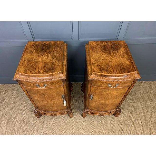 Tall Burr Walnut Pedestal Cupboards, 1910, Set of 2 For Sale - Image 12 of 18