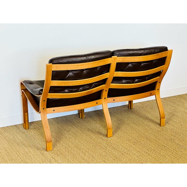 Wood Vintage Scandinavian Teak and Leather Bench, 1960 For Sale - Image 7 of 17