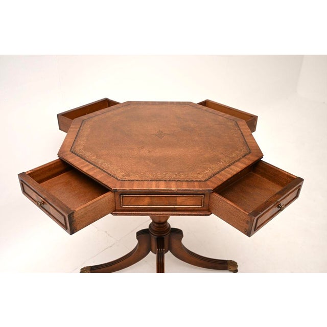 1930s Antique Regency Leather Top Drum Table, 1930 For Sale - Image 5 of 10