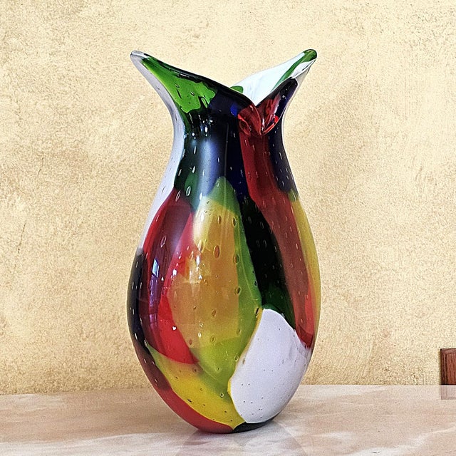 Murano‑Style Multicolored Hand‑Blown Art Glass Vase, 13" For Sale - Image 4 of 18