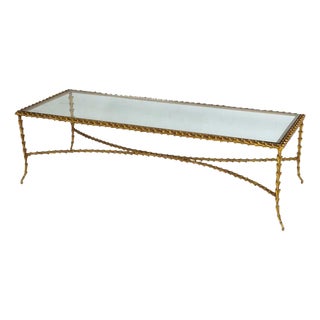 Gilt Bronze and Glass, 22 Karat Leaf Design Paul Ferrante Coffee Table For Sale