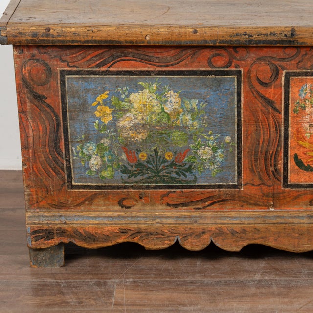 Long Narrow Hand Painted Pine Trunk Bench, Dated 1889 For Sale - Image 10 of 16