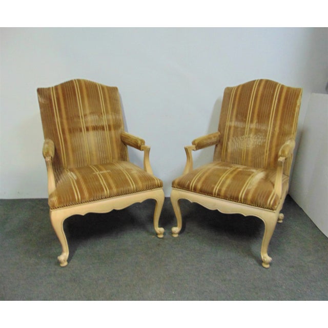 Louis XV Style Cream Painted Lounge Chairs - a Pair For Sale - Image 10 of 10