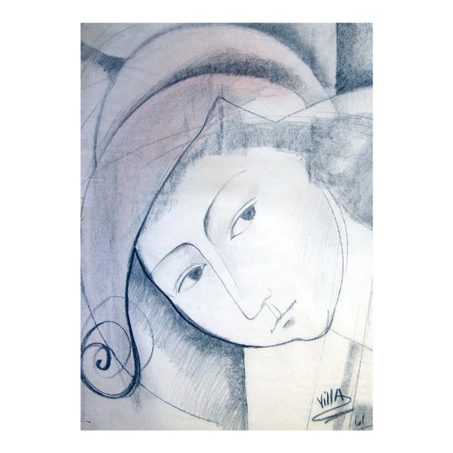 Modernist Portrait Drawing by Villa 1961 For Sale