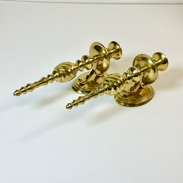 Mid-Century Federal Traditional Brass Wall Candle Holder Sconces - A Pair For Sale - Image 14 of 16
