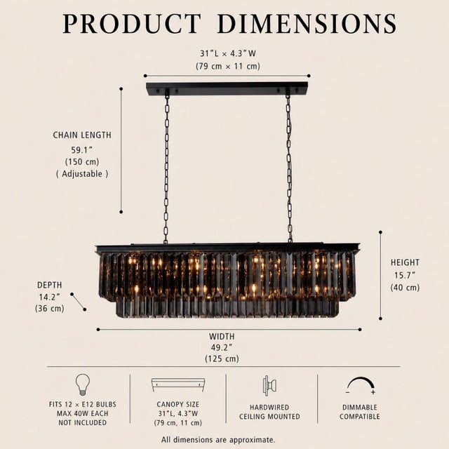 Add a bold, sophisticated touch to your space with this 49-inch smoky crystal chandelier, designed to impress with both...