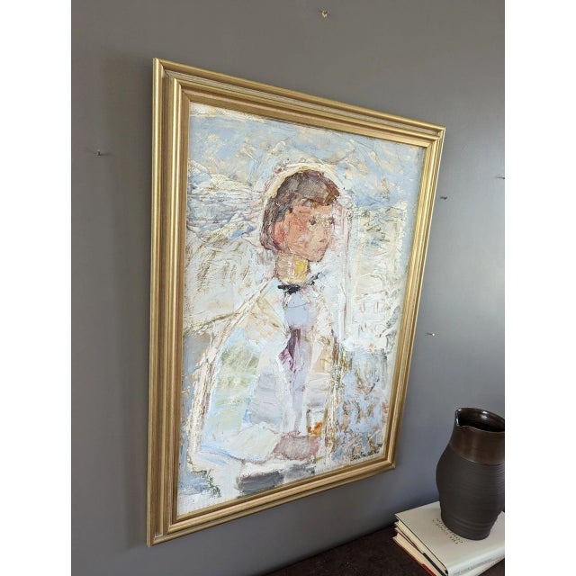 1976 Mid-Century Modern "At Your Service" Vintage Figurative Oil Painting, Framed For Sale - Image 4 of 12