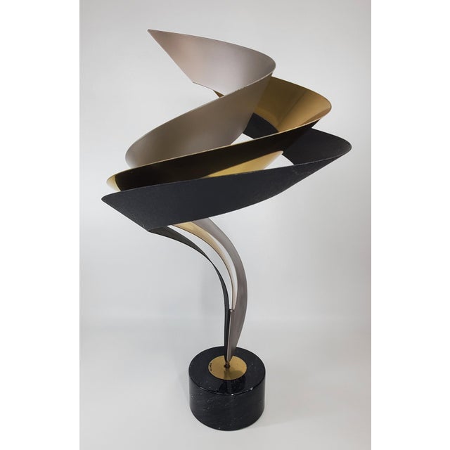 1990s Vintage Curtis Jere Triple Spiral Ribbon Flame Metal Sculpture Signed 1996 For Sale - Image 5 of 18