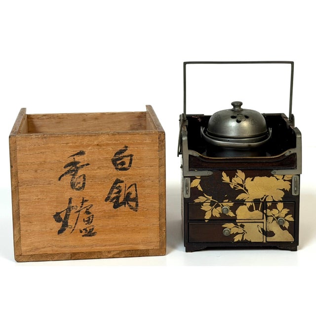 Japanese Meiji Gold Maki-e Lacquer Tabako-Bon Smoking Cabinet A diminutive Japanese Meiji-period tabako-bon, or portable...