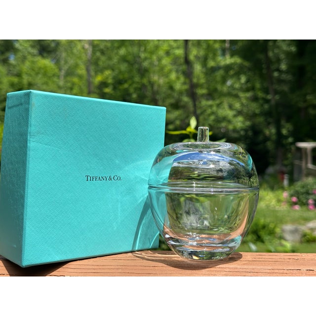 Tiffany and Co Crystal Apple Trinket Jar Covered Dish With Original Box For Sale - Image 10 of 11