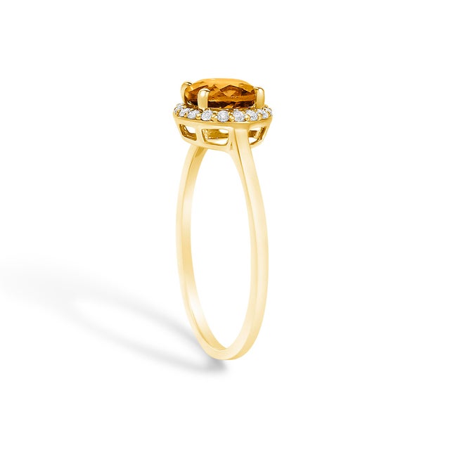 Early 21st Century 10K Yellow Gold Orange Citrine and 1/10 Cttw Diamond Halo Ring For Sale - Image 5 of 7