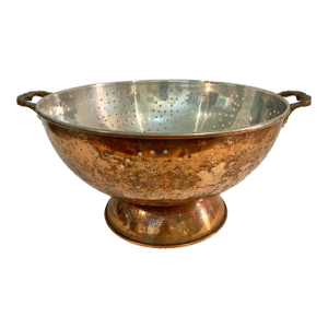 Vintage French Style Footed Copper Colander With Brass Handles – European Farmhouse Kitchen Decor