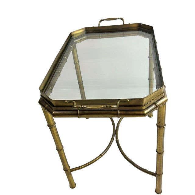 Mid 20th Century Brass Hollywood Regency Faux Bamboo Tray Table For Sale - Image 10 of 14