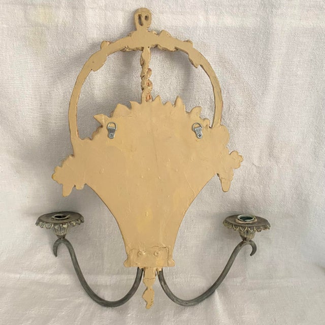 Flower Basket Candle Sconces Metal and Plaster Composite - A Pair For Sale - Image 10 of 10
