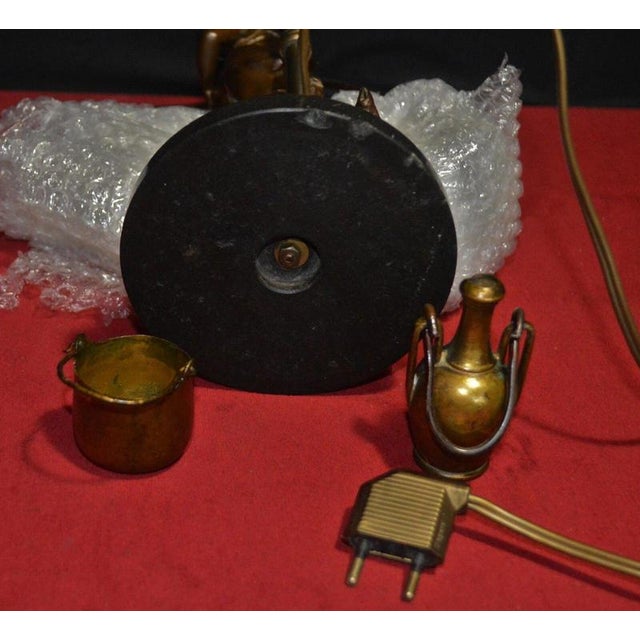 Art Nouveau Bronze Figural Table Lamp with Curved Glass Shade attributed to Luca Madrassi, 1920s For Sale - Image 14 of 16