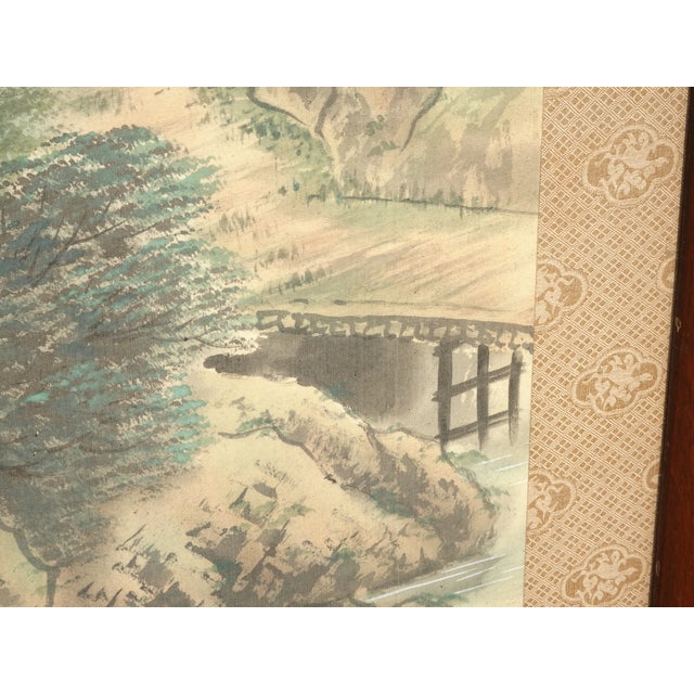 Tall Vintage Japanese Panel Screen Picture Forest Landscape and Signed For Sale - Image 11 of 18