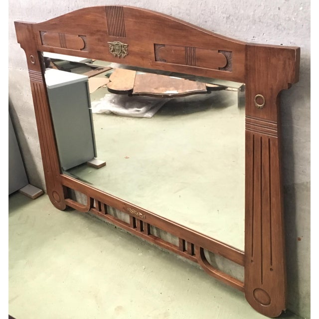 Antique Arts & Crafts Carved Oak and Bronze Mirror, circa 1920 For Sale - Image 9 of 18